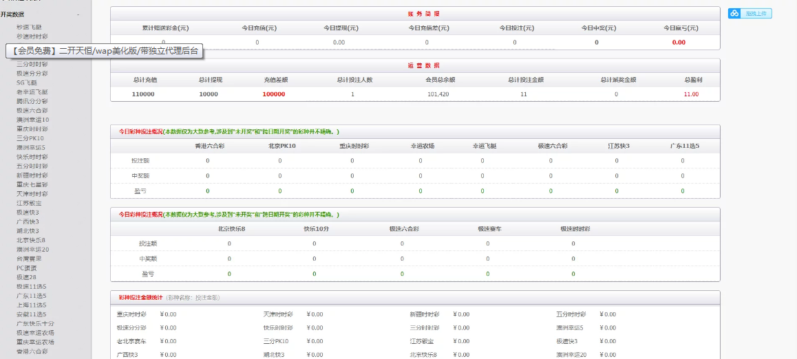 二开天恒时时彩现金盘口网,wap手机版美化版,带独立代理后台-三爸源码-4